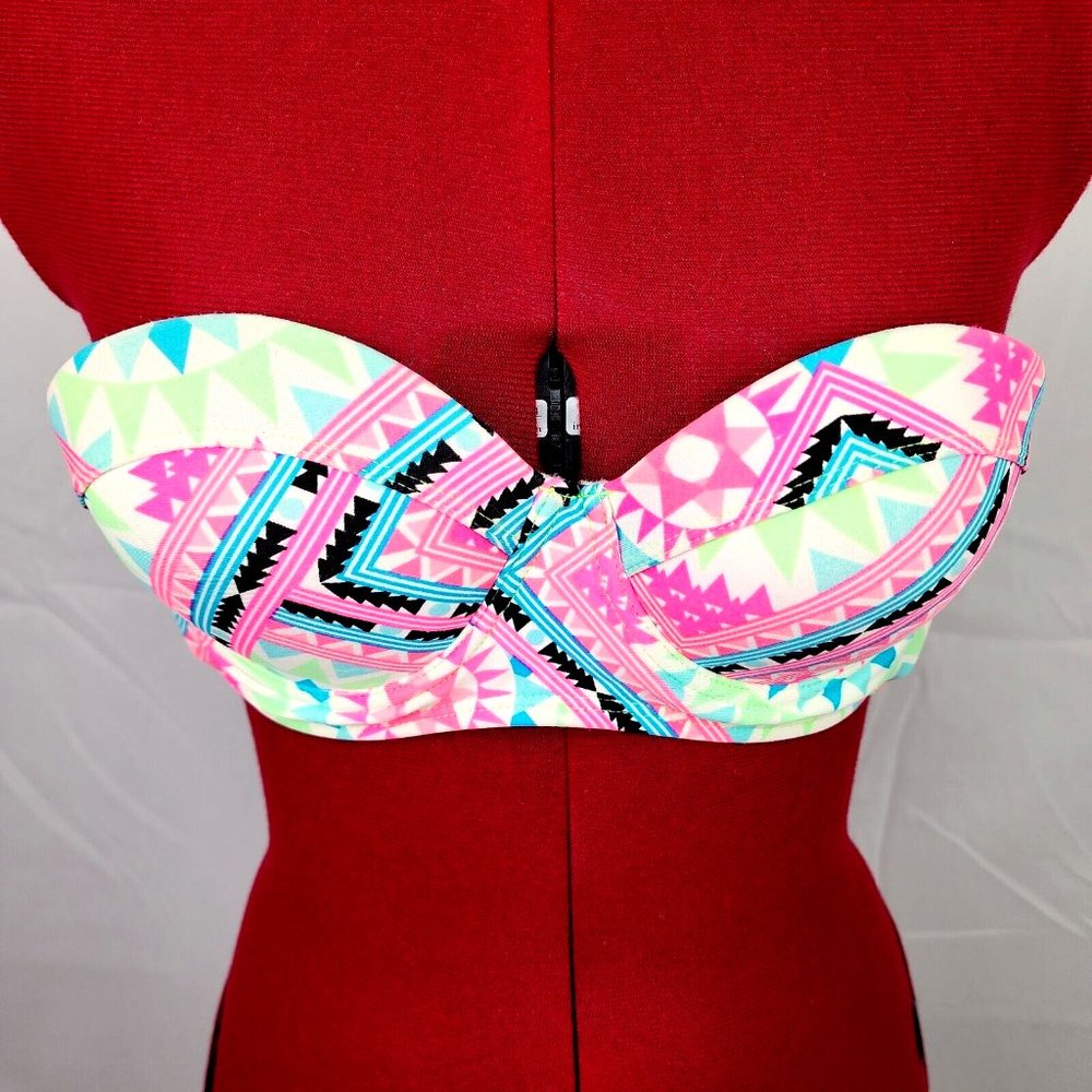 Rue Blue by Rue21 Blue Green & Pink Geometric Pushup Bikini Bathing Suit Top - S